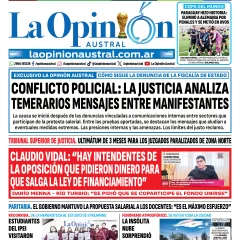 Tapa del Diario La Opinión Austral del martes 30 de junio de 2026, Río Gallegos, Santa Cruz, Argentina