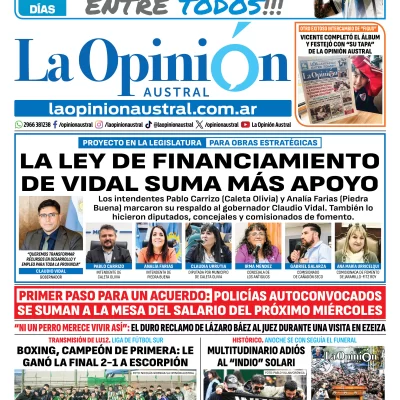 Tapa del Diario La Opinión Austral del lunes 8 de junio de 2026, Río Gallegos, Santa Cruz, Argentina