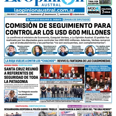 Tapa del Diario La Opinión Austral del jueves 4 de junio de 2026, Río Gallegos, Santa Cruz, Argentina