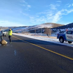 Retiraron una enorme masa de nieve y barro que bloqueaba la calzada en la Cuenca Carbonífera