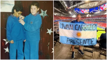 Riogalleguense llevó una bandera argentina con el nombre de su amigo a la semifinal del Mundial Riogalleguense llevó una bandera argentina con el nombre de su amigo a la semifinal del Mundial