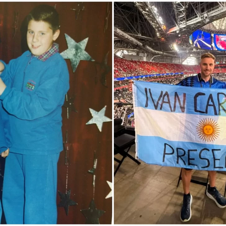 Riogalleguense llevó una bandera argentina con el nombre de su amigo a la semifinal del Mundial Riogalleguense llevó una bandera argentina con el nombre de su amigo a la semifinal del Mundial
