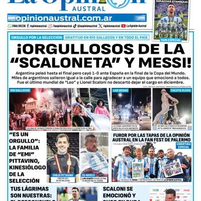 Tapa del Diario La Opinión Austral del lunes 20 de julio de 2026, Río Gallegos, Santa Cruz, Argentina