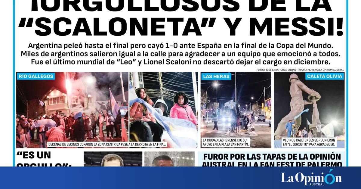 Tapa del Diario La Opinión Austral del lunes 20 de julio de 2026, Río Gallegos, Santa Cruz, Argentina