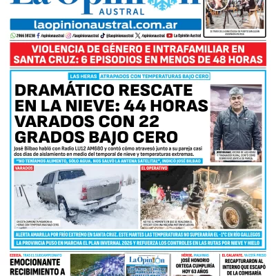 Tapa del Diario La Opinión Austral del martes 21 de julio de 2026, Río Gallegos, Santa Cruz, Argentina