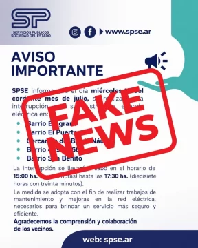 Servicios Públicos desmintió comunicados falsos sobre cortes de energía programados Servicios Públicos desmintió comunicados falsos sobre cortes de energía programados