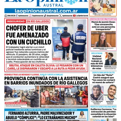 Tapa del Diario La Opinión Austral del martes 28 de julio de 2026, Río Gallegos, Santa Cruz, Argentina