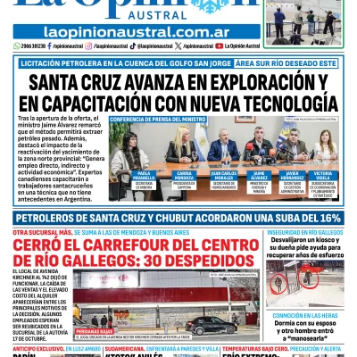 Tapa del Diario La Opinión Austral del jueves 23 de julio de 2026, Río Gallegos, Santa Cruz, Argentina