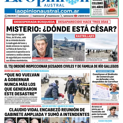 Tapa del Diario La Opinión Austral del jueves 30 de julio de 2026, Río Gallegos, Santa Cruz, Argentina