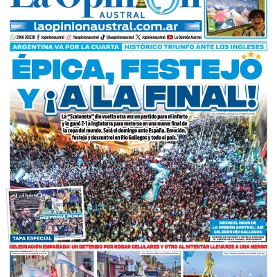 Tapa del Diario La Opinión Austral del jueves 16 de julio de 2026, Río Gallegos, Santa Cruz, Argentina