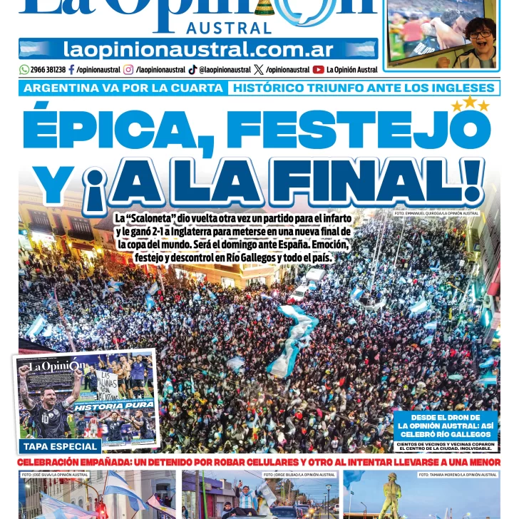 Tapa del Diario La Opinión Austral del jueves 16 de julio de 2026, Río Gallegos, Santa Cruz, Argentina Tapa del Diario La Opinión Austral del jueves 16 de julio de 2026, Río Gallegos, Santa Cruz, Argentina