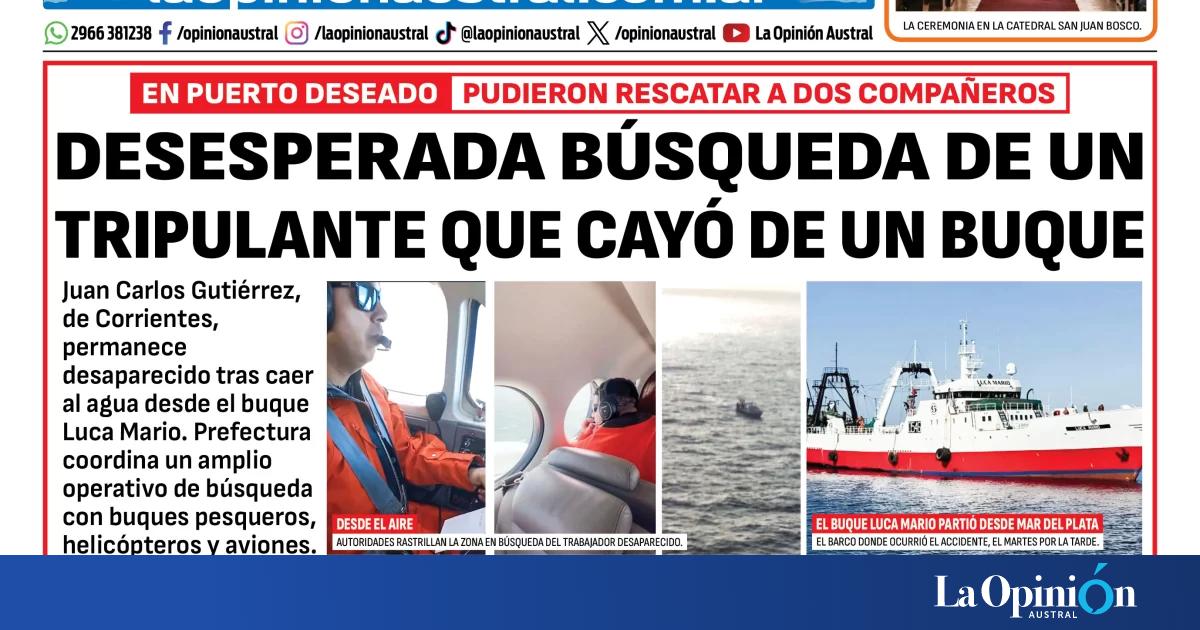 Tapa del Diario La Opinión Austral del jueves 2 de julio de 2026, Río Gallegos, Santa Cruz, Argentina