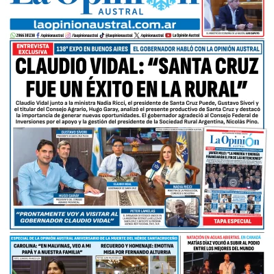 Tapa del Diario La Opinión Austral del lunes 27 de julio de 2026, Río Gallegos, Santa Cruz, Argentina