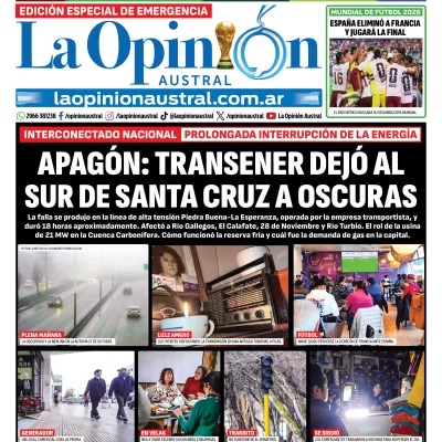 Tapa del Diario La Opinión Austral del miércoles 15 de julio de 2026, Río Gallegos, Santa Cruz, Argentina