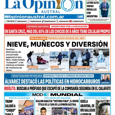 Tapa del Diario La Opinión Austral del sábado 18 de julio de 2026, Río Gallegos, Santa Cruz, Argentina