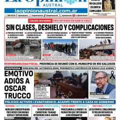 Tapa del Diario La Opinión Austral del sábado 25 de julio de 2026, Río Gallegos, Santa Cruz, Argentina