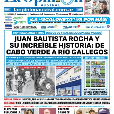 Tapa del Diario La Opinión Austral del viernes 3 de julio de 2026, Río Gallegos, Santa Cruz, Argentina