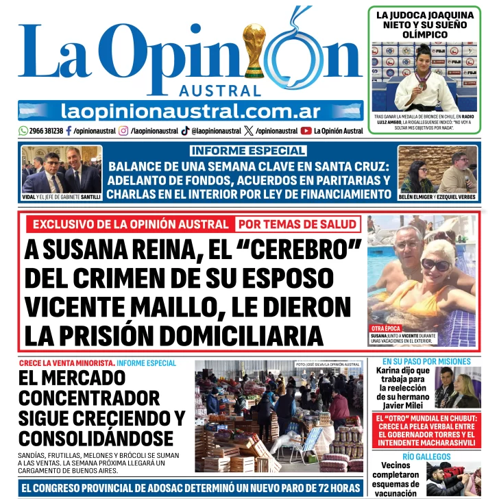 Tapa del Diario La Opinión Austral del domimgo 5 de julio de 2026, Río Gallegos, Santa Cruz, Argentina Tapa del Diario La Opinión Austral del domimgo 5 de julio de 2026, Río Gallegos, Santa Cruz, Argentina