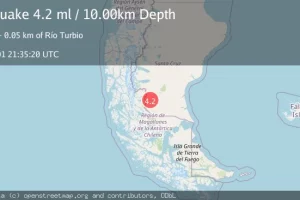 Tembló en Santa Cruz: reportan un sismo de magnitud 4.2 cerca de Río Turbio y otro en las Islas Sandwich del Sur Tembló en Santa Cruz: reportan un sismo de magnitud 4.2 cerca de Río Turbio y otro en las Islas Sandwich del Sur