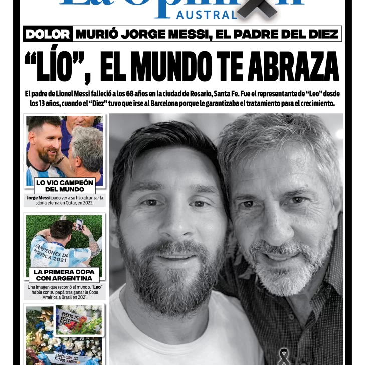 Tapa especial de La Opinión Austral: “Lío”, el mundo te abraza Tapa especial de La Opinión Austral: “Lío”, el mundo te abraza