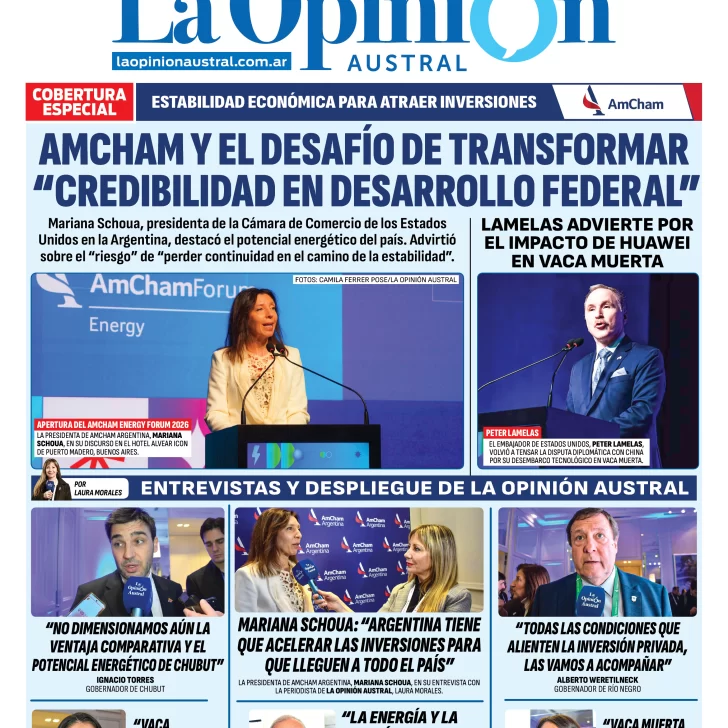 Tapa especial de La Opinión Austral: Estabilidad económica para atraer inversiones Tapa especial de La Opinión Austral: Estabilidad económica para atraer inversiones