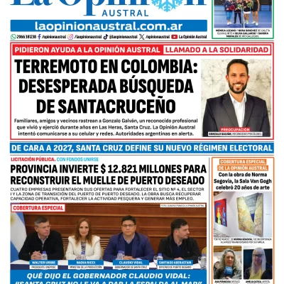 Tapa del Diario La Opinión Austral del miércoles 12 de agosto de 2026, Río Gallegos, Santa Cruz, Argentina