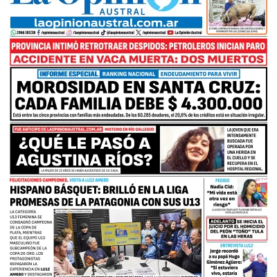Tapa del Diario La Opinión Austral del miércoles 26 de agosto de 2026, Río Gallegos, Santa Cruz, Argentina