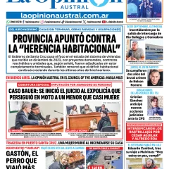 Tapa del Diario La Opinión Austral del jueves 20 de agosto de 2026, Río Gallegos, Santa Cruz, Argentina