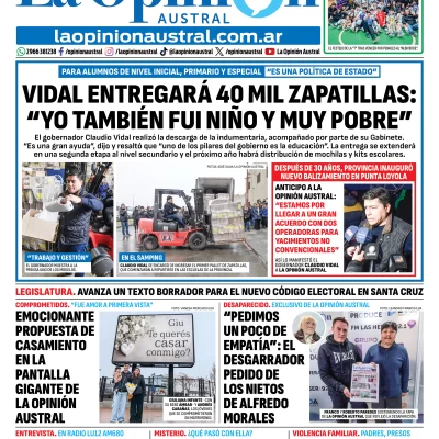 Tapa del Diario La Opinión Austral del jueves 27 de agosto de 2026, Río Gallegos, Santa Cruz, Argentina