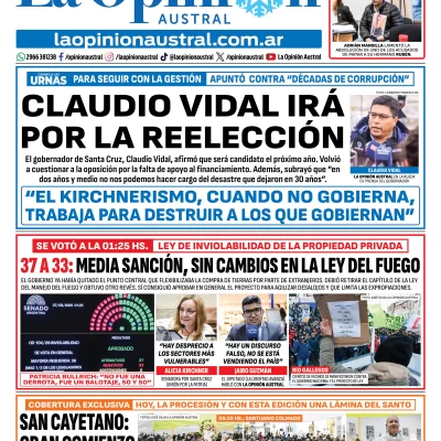 Tapa del Diario La Opinión Austral del viernes 7 de agosto de 2026, Río Gallegos, Santa Cruz, Argentina