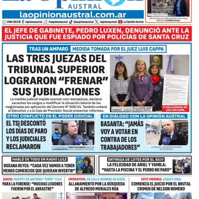 Tapa del Diario La Opinión Austral del viernes 28 de agosto de 2026, Río Gallegos, Santa Cruz, Argentina