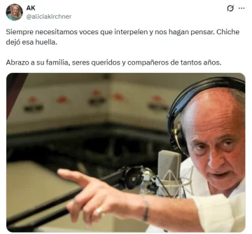 Sentida despedida de Alicia Kirchner a “Chiche” Gelblung: “Dejó esa huella” Sentida despedida de Alicia Kirchner a “Chiche” Gelblung: “Dejó esa huella”