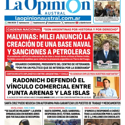 Tapa del Diario La Opinión Austral del viernes 4 de septiembre de 2026, Río Gallegos, Santa Cruz, Argentina