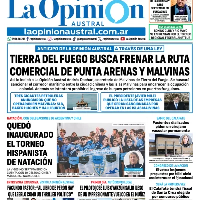 Tapa del Diario La Opinión Austral del domingo 6 de septiembre de 2026, Río Gallegos, Santa Cruz, Argentina