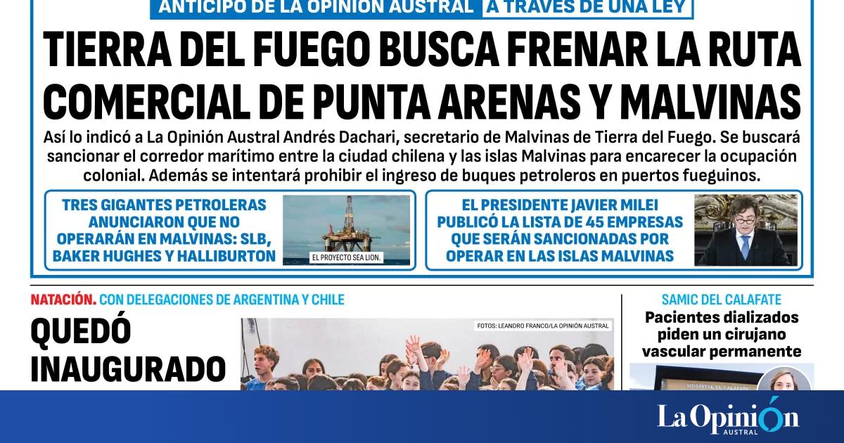Tapa del Diario La Opinión Austral del domingo 6 de septiembre de 2026, Río Gallegos, Santa Cruz, Argentina
