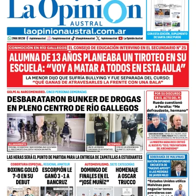 Tapa del Diario La Opinión Austral del lunes 7 de septiembre de 2026, Río Gallegos, Santa Cruz, Argentina