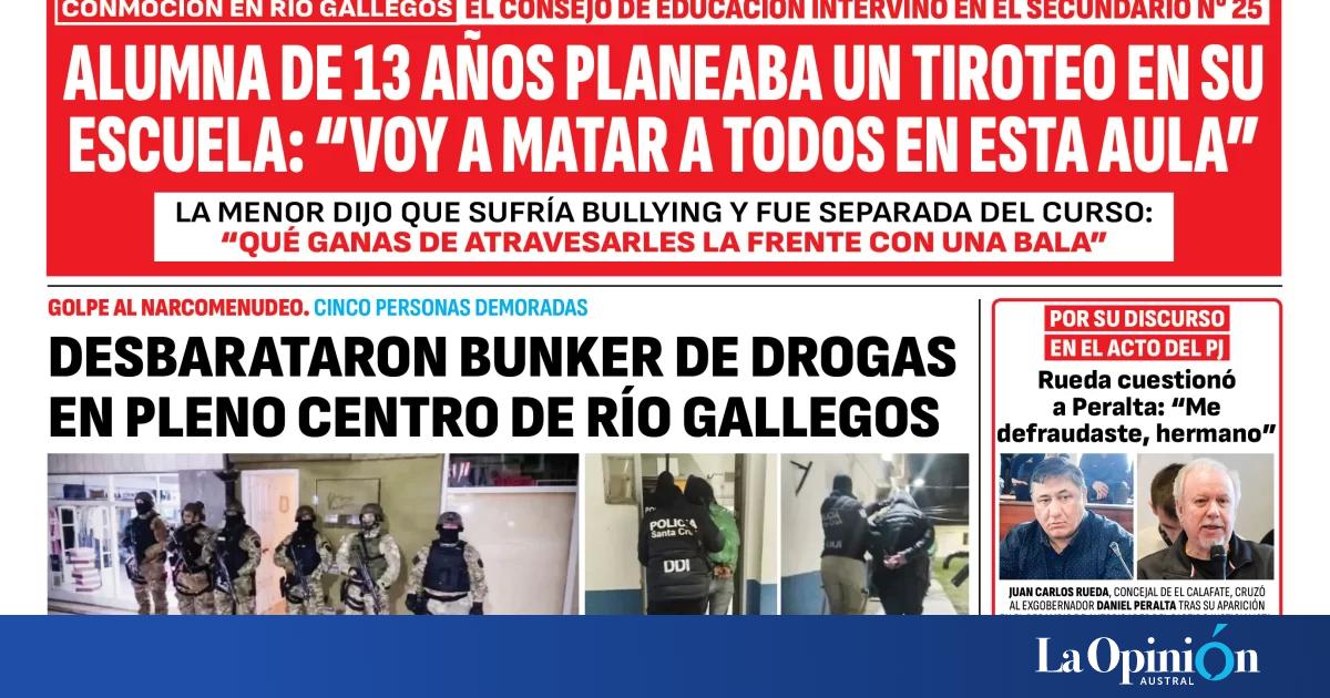 Tapa del Diario La Opinión Austral del lunes 7 de septiembre de 2026, Río Gallegos, Santa Cruz, Argentina
