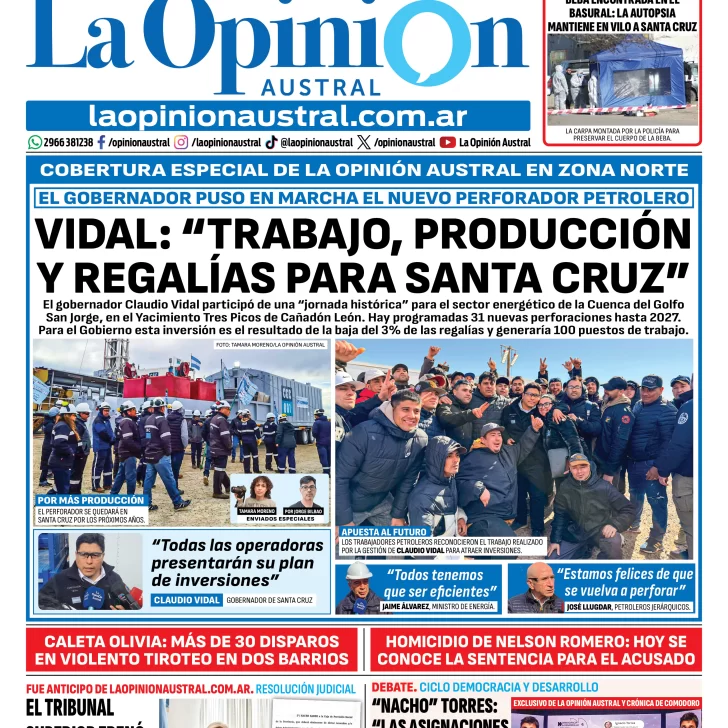 Tapa del Diario La Opinión Austral del miércoles 9 de septiembre de 2026, Río Gallegos, Santa Cruz, Argentina Tapa del Diario La Opinión Austral del miércoles 9 de septiembre de 2026, Río Gallegos, Santa Cruz, Argentina