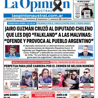 Tapa del Diario La Opinión Austral del jueves 10 de septiembre de 2026, Río Gallegos, Santa Cruz, Argentina