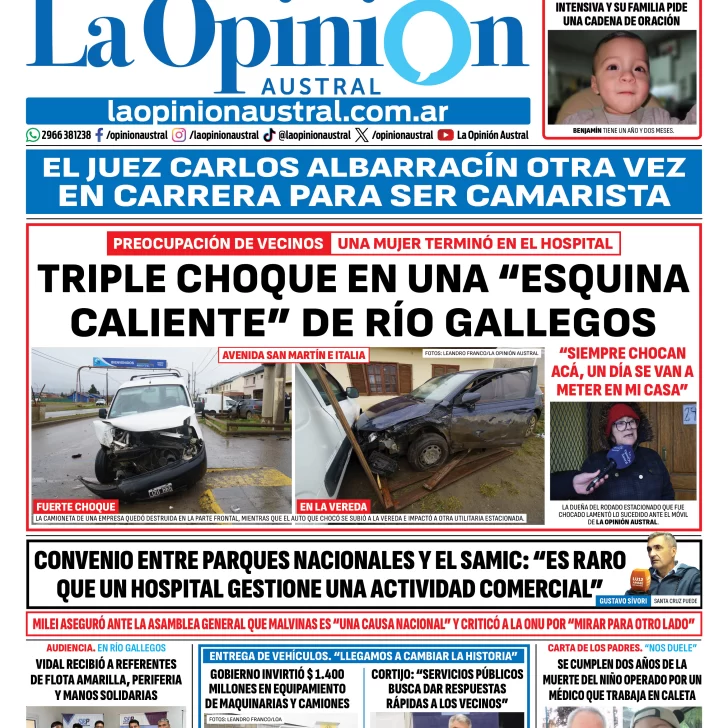 Tapa del Diario La Opinión Austral del jueves 24 de septiembre de 2026, Río Gallegos, Santa Cruz, Argentina Tapa del Diario La Opinión Austral del jueves 24 de septiembre de 2026, Río Gallegos, Santa Cruz, Argentina