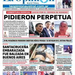 Tapa del Diario La Opinión Austral del jueves 3 de septiembre de 2026, Río Gallegos, Santa Cruz, Argentina