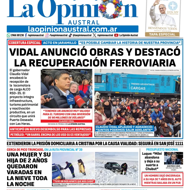 Tapa del Diario La Opinión Austral del martes 22 de septiembre de 2026, Río Gallegos, Santa Cruz, Argentina Tapa del Diario La Opinión Austral del martes 22 de septiembre de 2026, Río Gallegos, Santa Cruz, Argentina