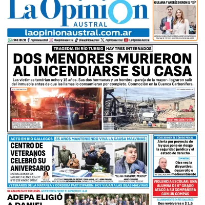 Tapa del Diario La Opinión Austral del sábado 12 de septiembre de 2026, Río Gallegos, Santa Cruz, Argentina