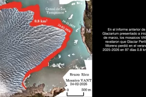 El Glaciar Perito Moreno profundizó su retroceso y perdió 1,46 kilómetros cuadrados en menos de 200 días