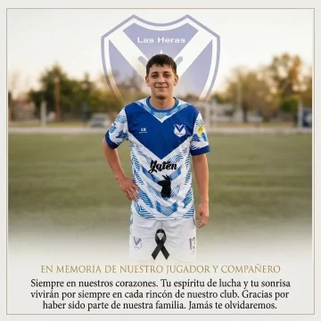 Pesar en Las Heras por la muerte de un joven futbolista: “Siempre en nuestros corazones, jamás te olvidaremos” Pesar en Las Heras por la muerte de un joven futbolista: “Siempre en nuestros corazones, jamás te olvidaremos”