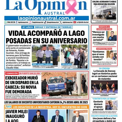Tapa del Diario La Opinión Austral del martes 20 de octubre de 2026, Río Gallegos, Santa Cruz, Argentina