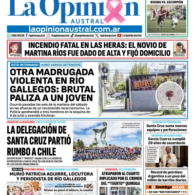 Tapa del Diario La Opinión Austral del domingo 25 de octubre de 2026, Río Gallegos, Santa Cruz, Argentina