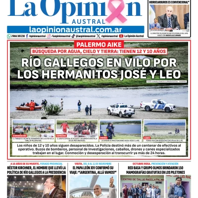 Tapa del Diario La Opinión Austral del martes 27 de octubre de 2026, Río Gallegos, Santa Cruz, Argentina