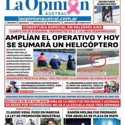Tapa del Diario La Opinión Austral del jueves 29 de octubre de 2026, Río Gallegos, Santa Cruz, Argentina