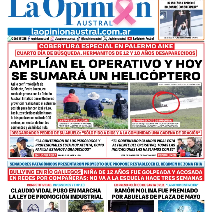 Tapa del Diario La Opinión Austral del jueves 29 de octubre de 2026, Río Gallegos, Santa Cruz, Argentina Tapa del Diario La Opinión Austral del jueves 29 de octubre de 2026, Río Gallegos, Santa Cruz, Argentina